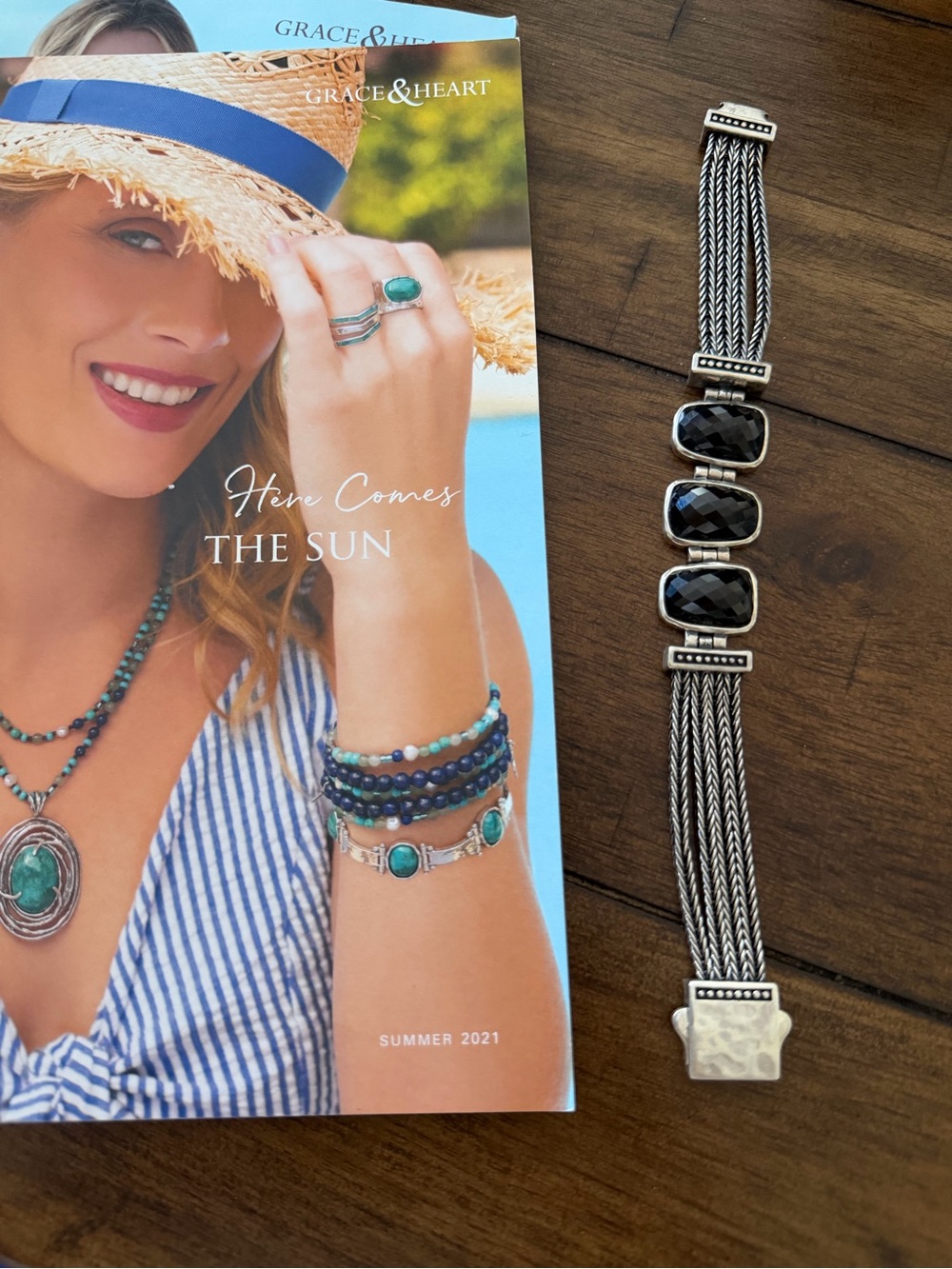 Grace & Heart G&H MYSTIQUE Bracelet .925 SS ONYX Size L 7.5” Silver Strands